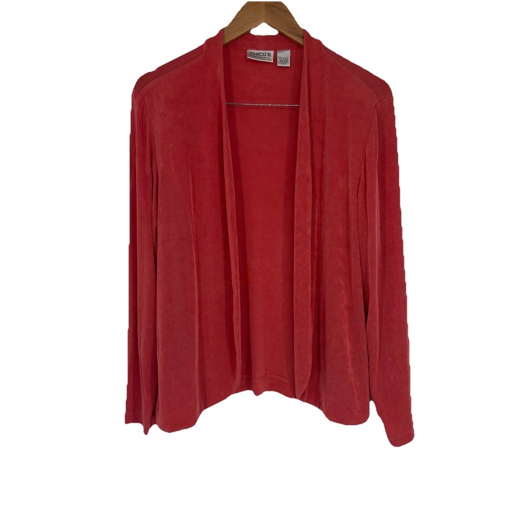 Chicos Travelers‎ Womens Open Cardigan Coral Pink XL Stretch Comfort Lightweight